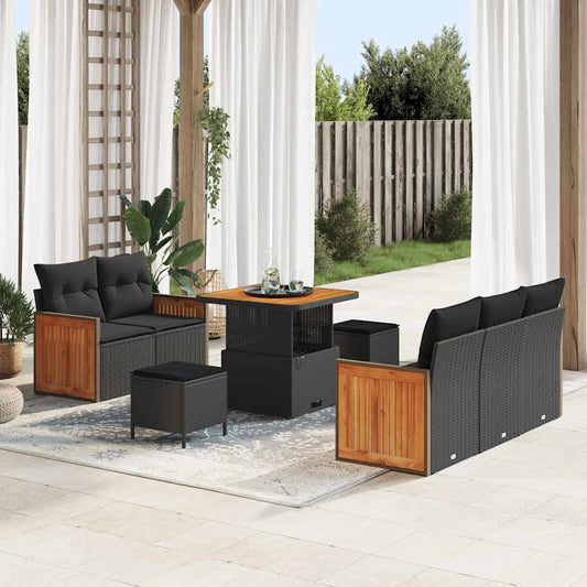 Garten-Sofa-Set mit Kissen 8 pcs Schwarz 80 x 80 x 71 cm