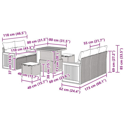 Garten-Sofa-Set mit Kissen 8 pcs Schwarz 80 x 80 x 71 cm