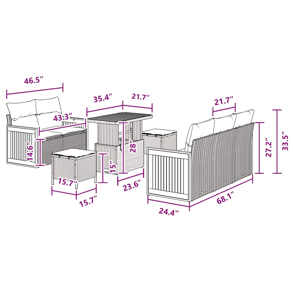 Garten-Sofa-Set mit Kissen 8 pcs Schwarz 90 x 55 x 71 cm