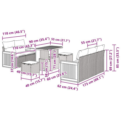 Garten-Sofa-Set 8 pcs Schwarz und Creme 90 x 55 x 71 cm