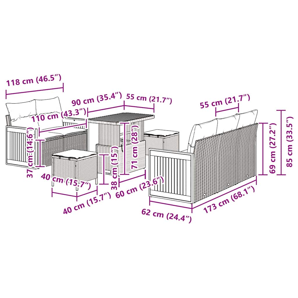 Garten-Sofa-Set mit Kissen 8 pcs Grau 90 x 55 x 71 cm
