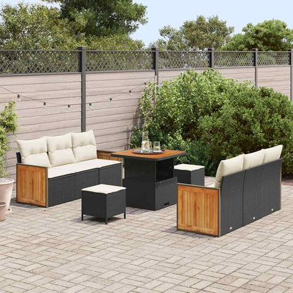 Garten-Sofa-Set mit Kissen 9 pcs Schwarz und Creme
