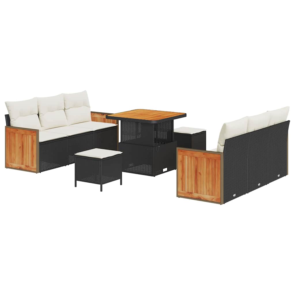 Garten-Sofa-Set mit Kissen 9 pcs Schwarz und Creme