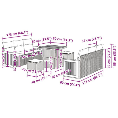 Garten-Sofa-Set mit Kissen 9 pcs Schwarz und Creme