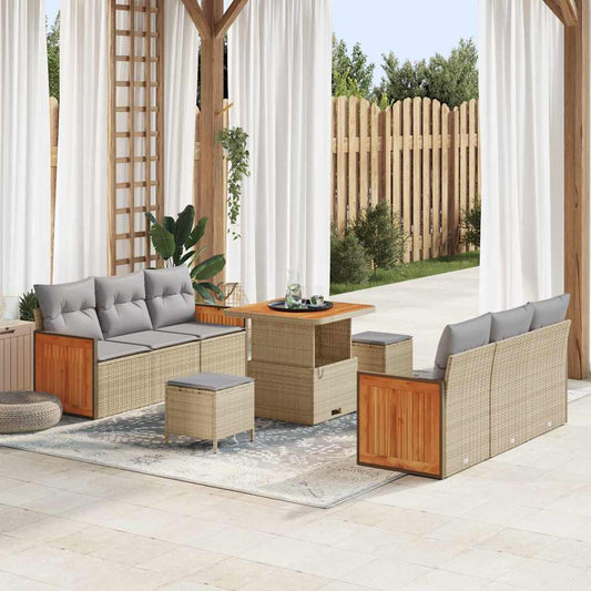 Garten-Sofa-Set 9 pcs Beige und Hellgrau 80 x 80 x 71 cm