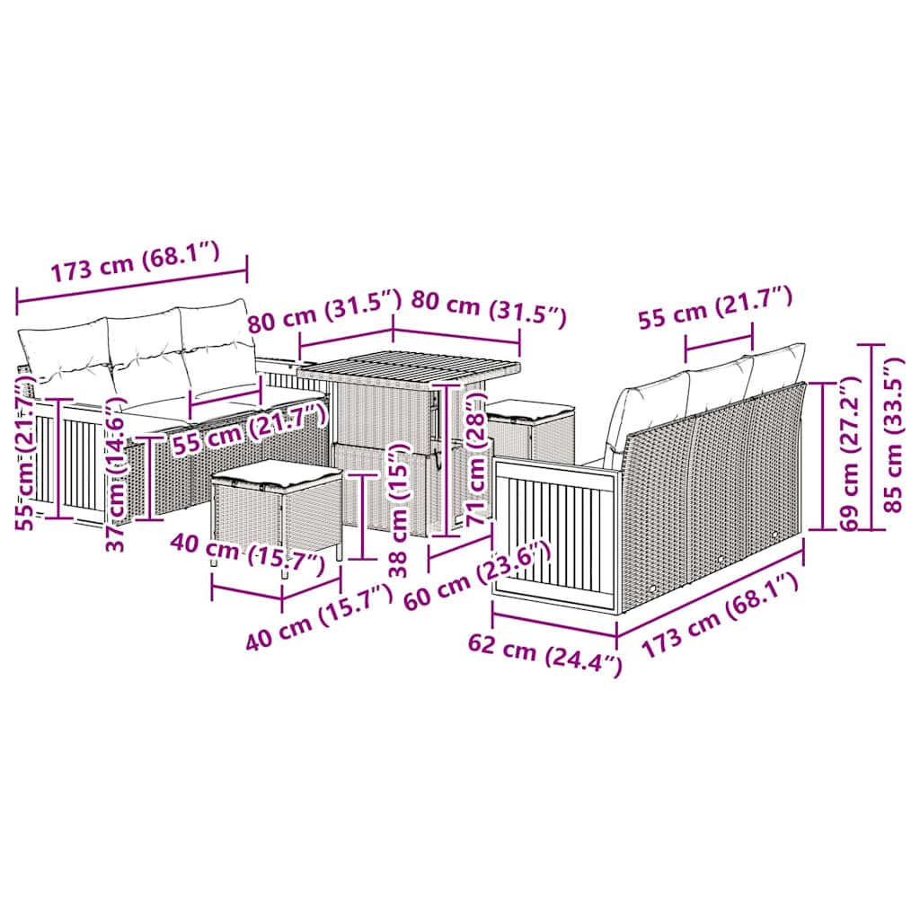 Garten-Sofa-Set 9 pcs Beige und Hellgrau 80 x 80 x 71 cm