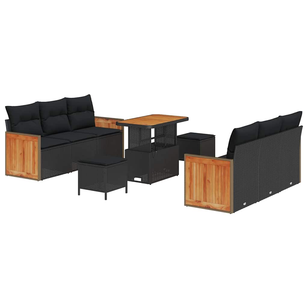 Garten-Sofa-Set mit Kissen 9 pcs Schwarz