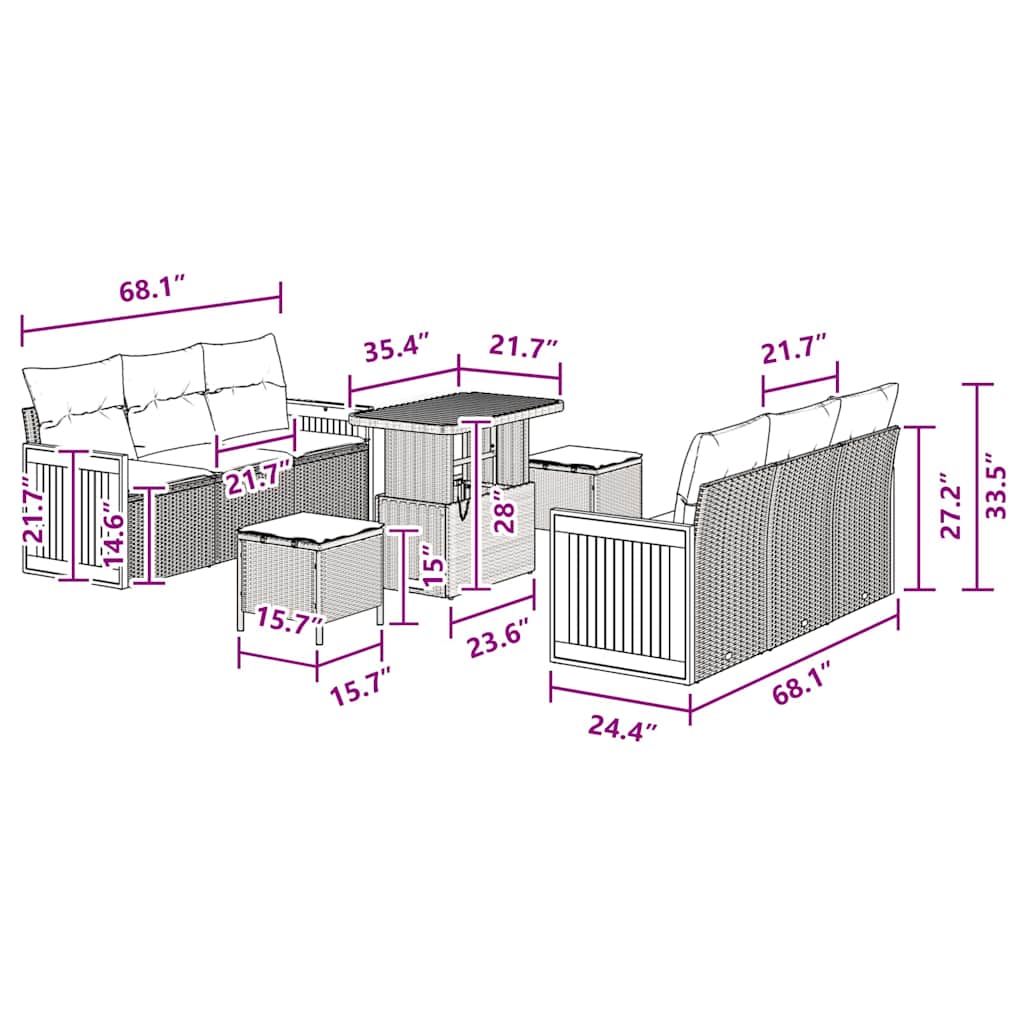 Garten-Sofa-Set mit Kissen 9 pcs Schwarz