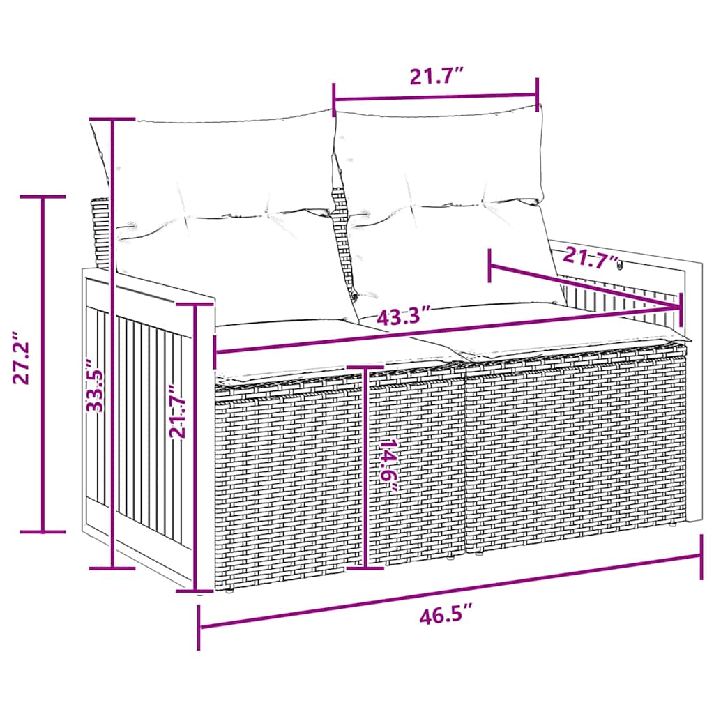 Garten-Sofa-Set mit Kissen 9 pcs Schwarz