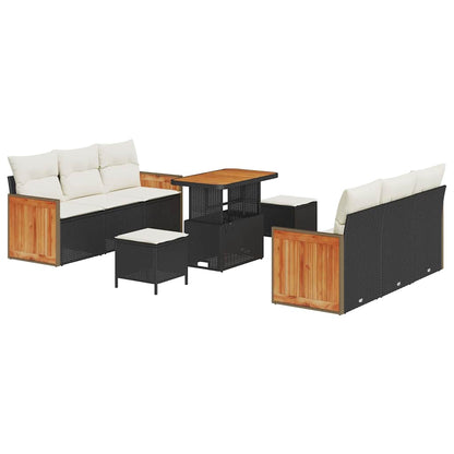 Garten-Sofa-Set mit Kissen 9 pcs Schwarz und Creme