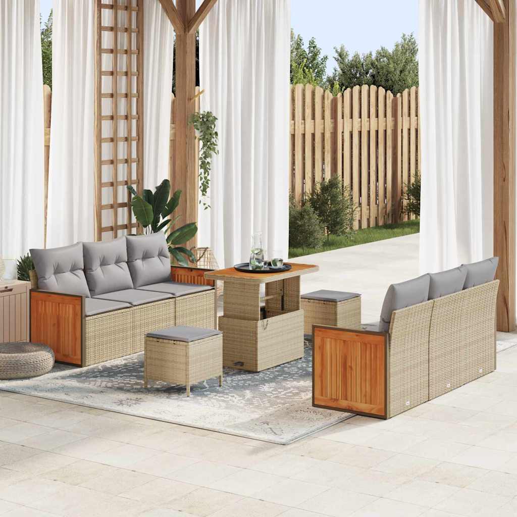 Garten-Sofa-Set 9 pcs Beige und Hellgrau 90 x 55 x 71 cm