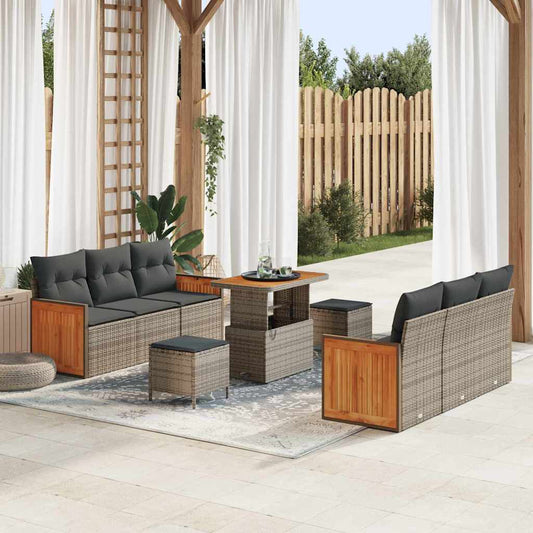 Garten-Sofa-Set mit Kissen 9 pcs Grau 90 x 55 x 71 cm
