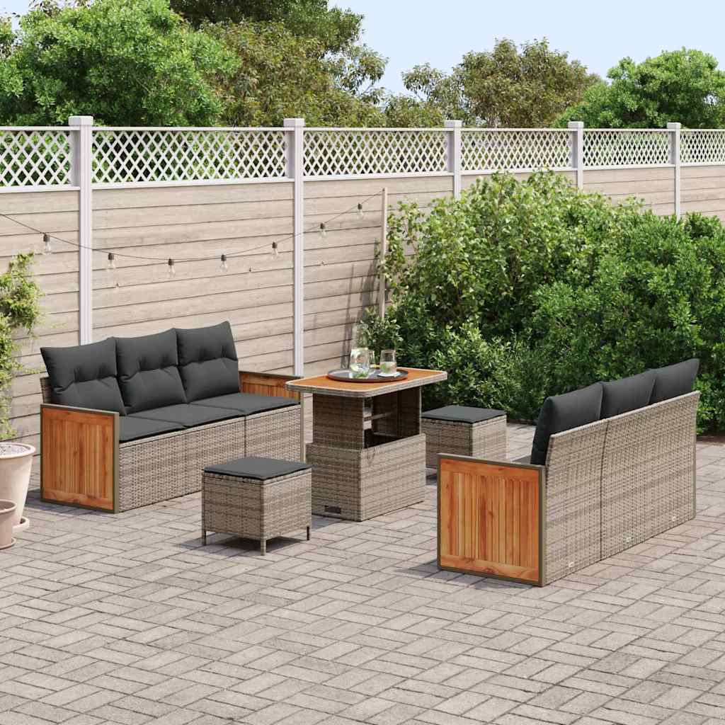 Garten-Sofa-Set mit Kissen 9 pcs Grau 90 x 55 x 71 cm