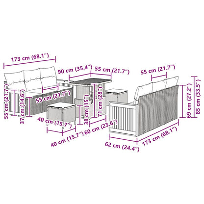 Garten-Sofa-Set mit Kissen 9 pcs Grau 90 x 55 x 71 cm