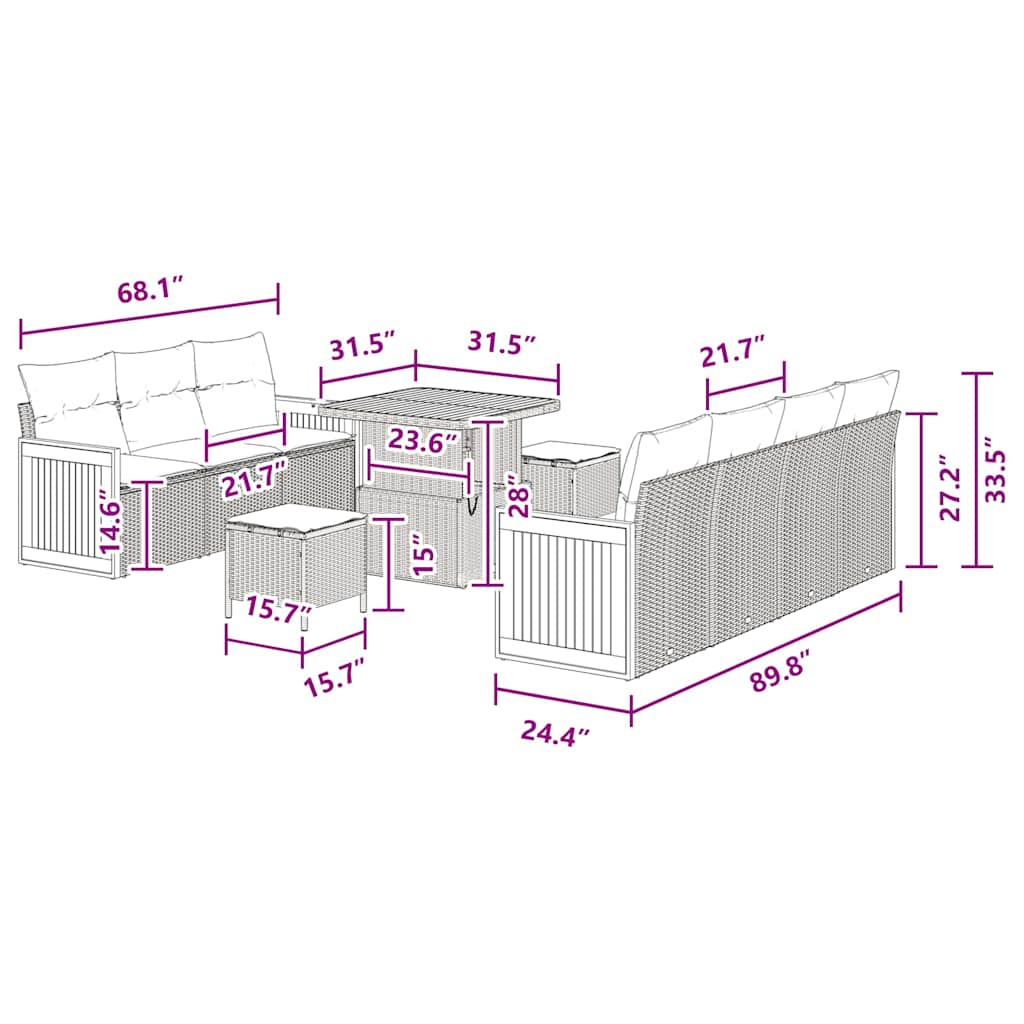 Garten-Sofa-Set mit Kissen 10 pcs Schwarz 80 x 80 x 71 cm