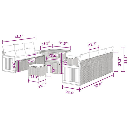 Garten-Sofa-Set mit Kissen 10 pcs Schwarz 80 x 80 x 71 cm