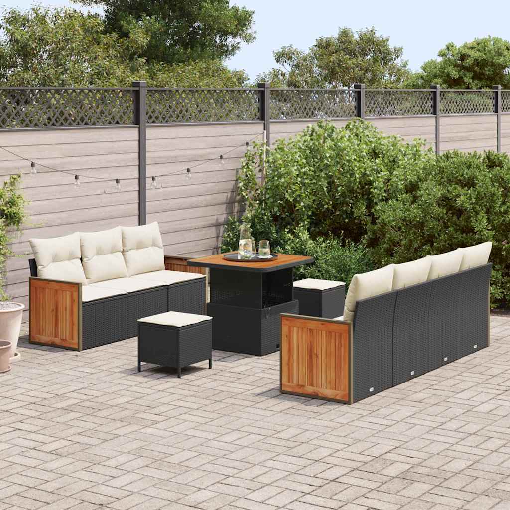Garten-Sofa-Set 10 pcs Schwarz und Creme 80 x 80 x 71 cm