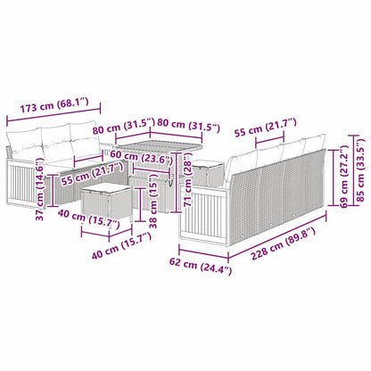 Garten-Sofa-Set 10 pcs Schwarz und Creme 80 x 80 x 71 cm