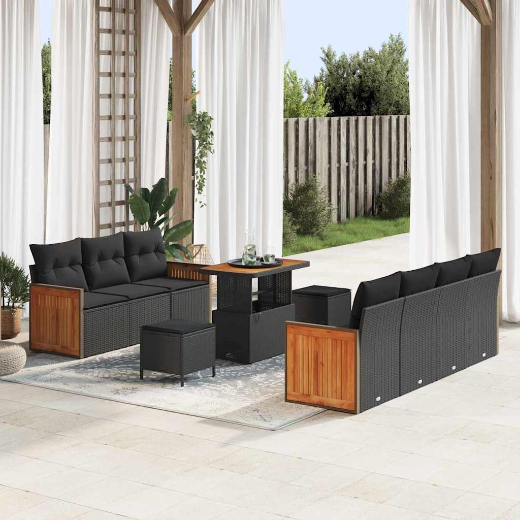 Garten-Sofa-Set mit Kissen 10 pcs Schwarz 90 x 55 x 71 cm