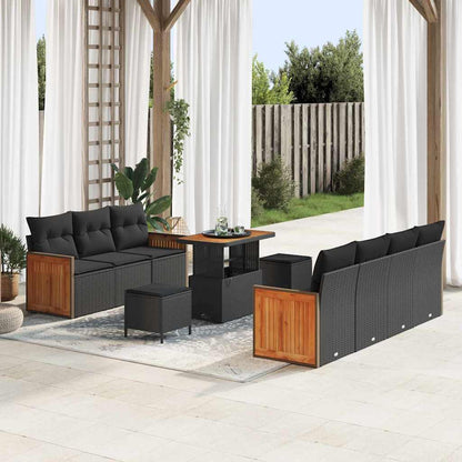 Garten-Sofa-Set mit Kissen 10 pcs Schwarz 90 x 55 x 71 cm