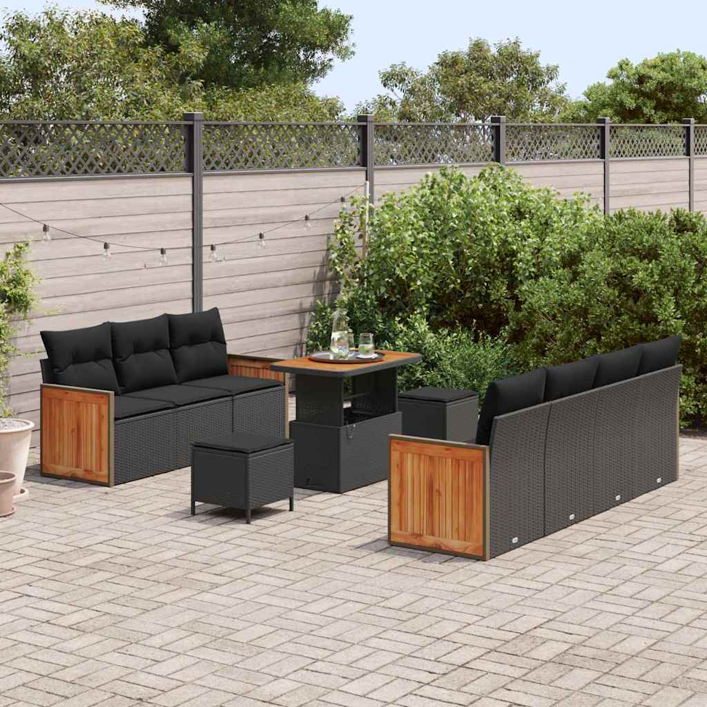 Garten-Sofa-Set mit Kissen 10 pcs Schwarz 90 x 55 x 71 cm
