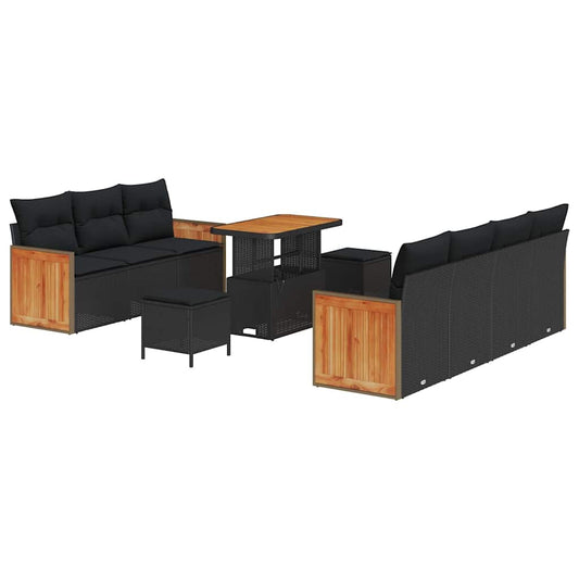 Garten-Sofa-Set mit Kissen 10 pcs Schwarz 90 x 55 x 71 cm
