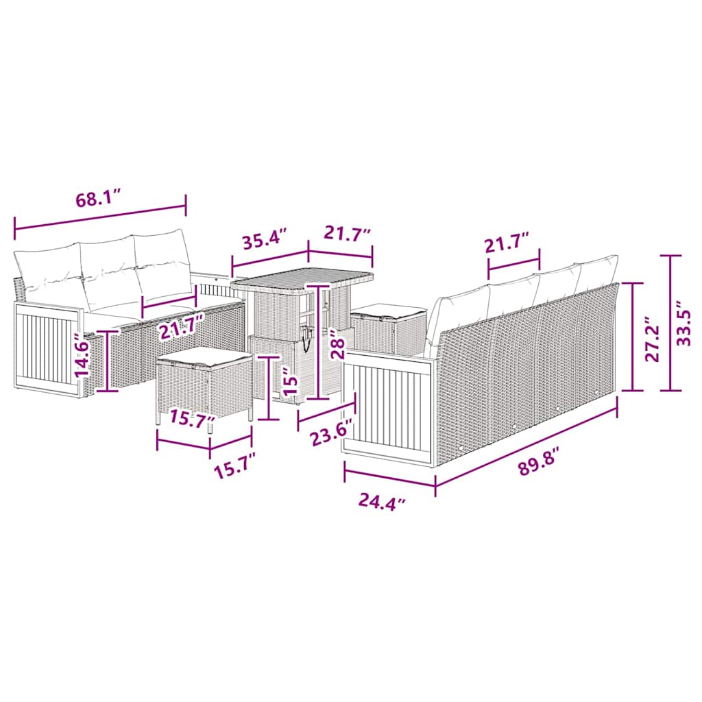 Garten-Sofa-Set mit Kissen 10 pcs Schwarz 90 x 55 x 71 cm