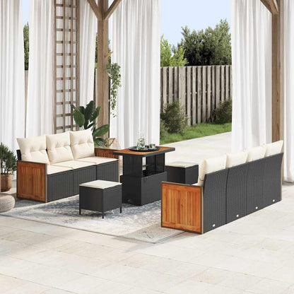 Garten-Sofa-Set 10 pcs Schwarz und Creme 90 x 55 x 71 cm