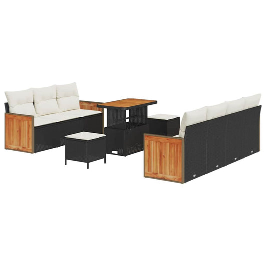 Garten-Sofa-Set 10 pcs Schwarz und Creme 90 x 55 x 71 cm