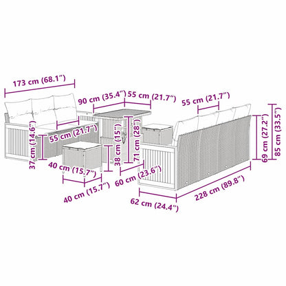 Garten-Sofa-Set mit Kissen 10 pcs Grau 90 x 55 x 71 cm