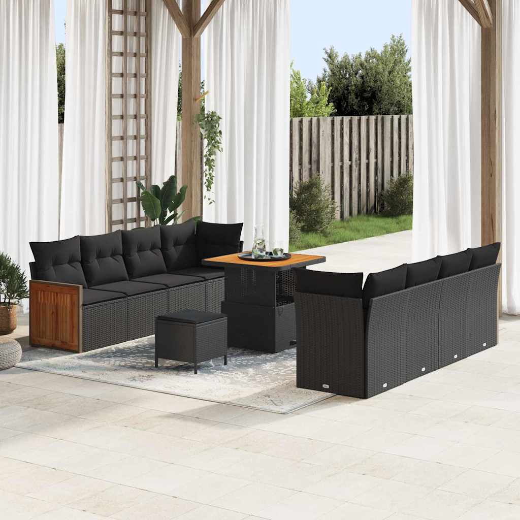 Garten-Sofa-Set mit Kissen 11 pcs Schwarz 80 x 80 x 71 cm