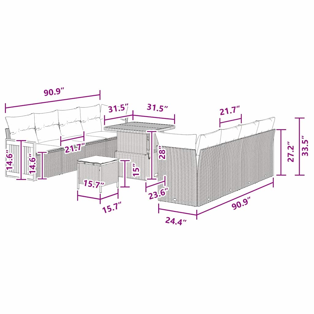 Garten-Sofa-Set mit Kissen 11 pcs Schwarz 80 x 80 x 71 cm
