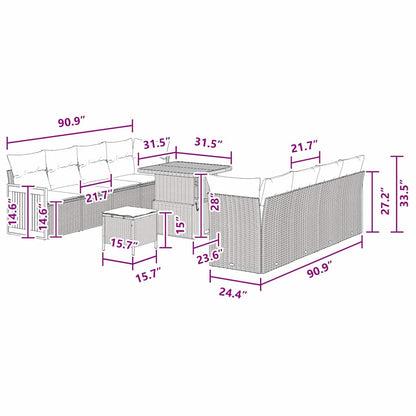 Garten-Sofa-Set mit Kissen 11 pcs Schwarz 80 x 80 x 71 cm