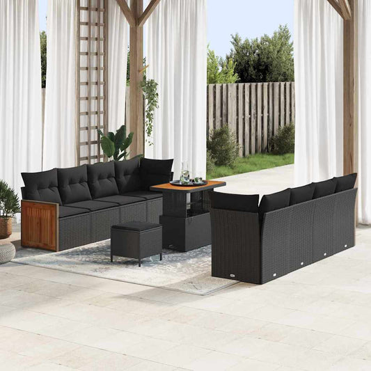 Garten-Sofa-Set mit Kissen 11 pcs Schwarz 90 x 55 x 71 cm