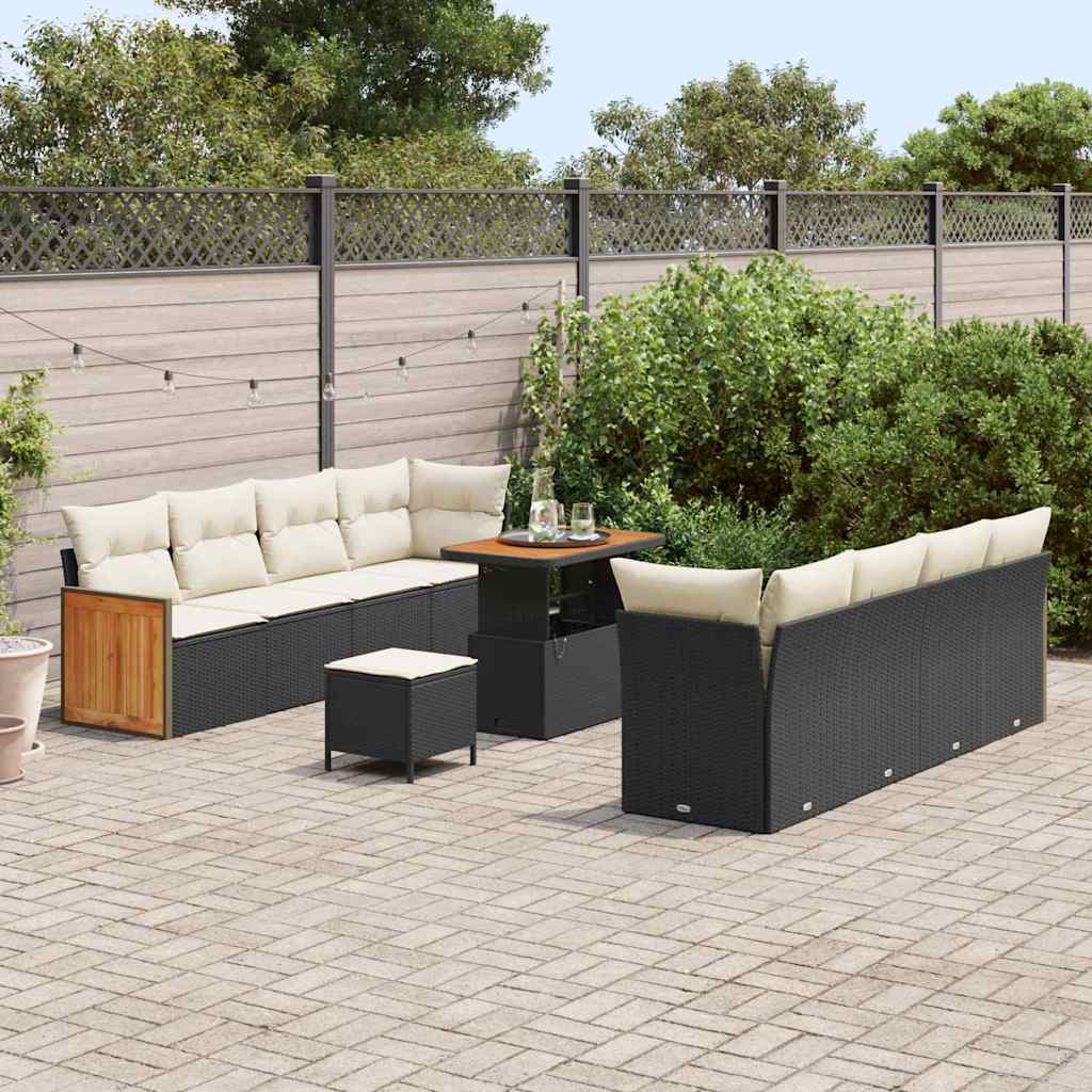 Garten-Sofa-Set 11 pcs Schwarz und Creme 90 x 55 x 71 cm