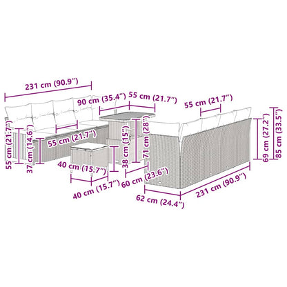Garten-Sofa-Set 11 pcs Beige und Hellgrau 90 x 55 x 71 cm