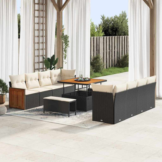 Garten-Sofa-Set 11 pcs Schwarz und Creme 100 x 100 x 71 cm