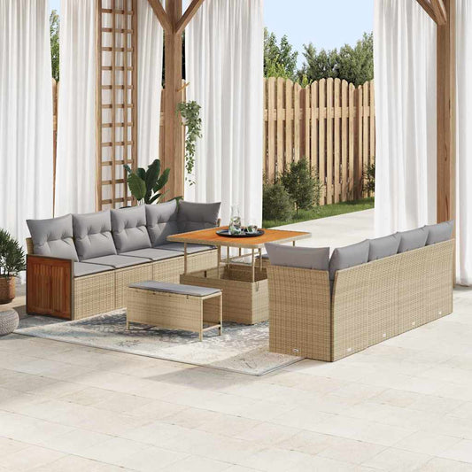 Garten-Sofa-Set 11 pcs Beige und Hellgrau 100 x 100 x 71 cm