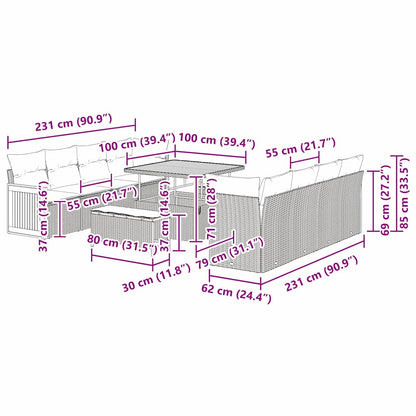 Garten-Sofa-Set mit Kissen 11 pcs Grau 100 x 100 x 71 cm