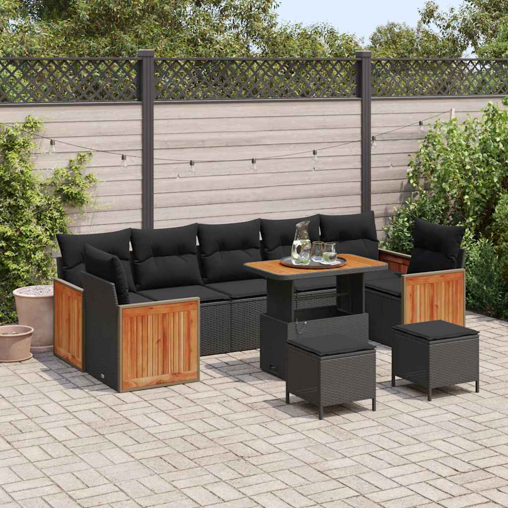 Garten-Sofa-Set mit Kissen 10 pcs Schwarz 90 x 55 x 71 cm
