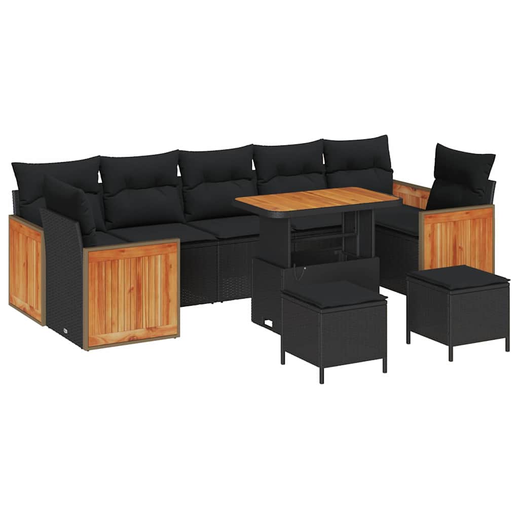 Garten-Sofa-Set mit Kissen 10 pcs Schwarz 90 x 55 x 71 cm