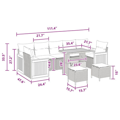 Garten-Sofa-Set mit Kissen 10 pcs Schwarz 90 x 55 x 71 cm