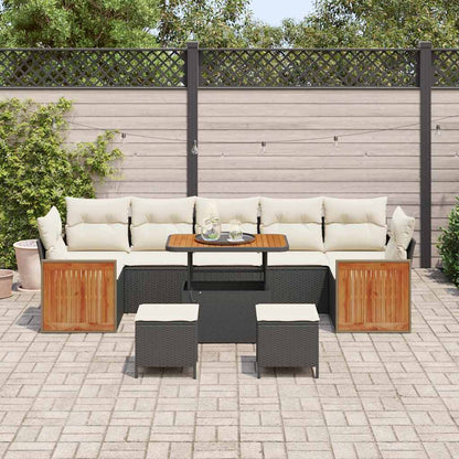 Garten-Sofa-Set 10 pcs Schwarz und Creme 90 x 55 x 71 cm