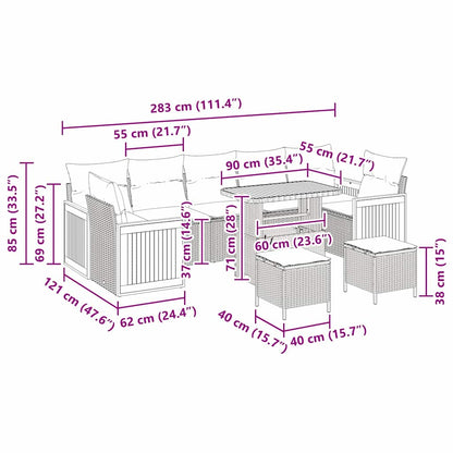 Garten-Sofa-Set 10 pcs Beige und Creme 90 x 55 x 71 cm