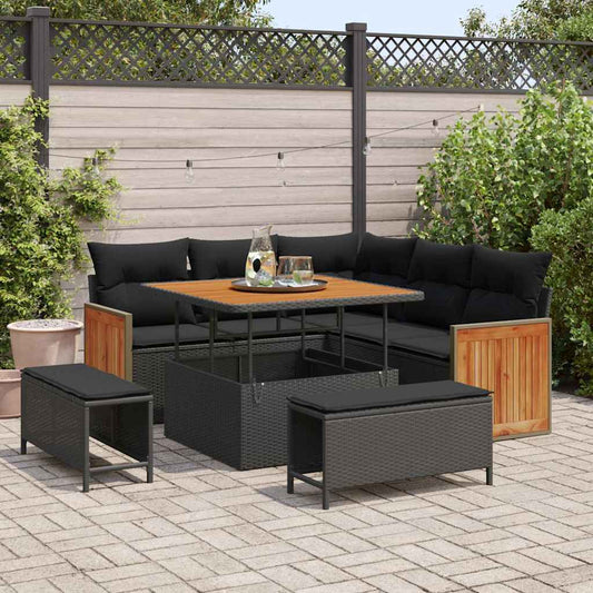 Garten-Sofa-Set mit Kissen 8 pcs Schwarz 100 x 100 x 71 cm