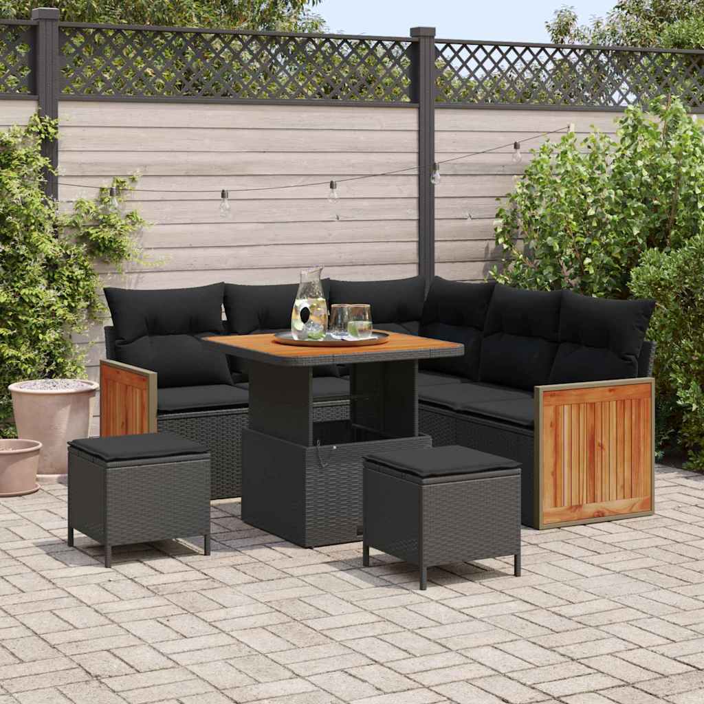 Garten-Sofa-Set mit Kissen 8 pcs Schwarz 80 x 80 x 71 cm