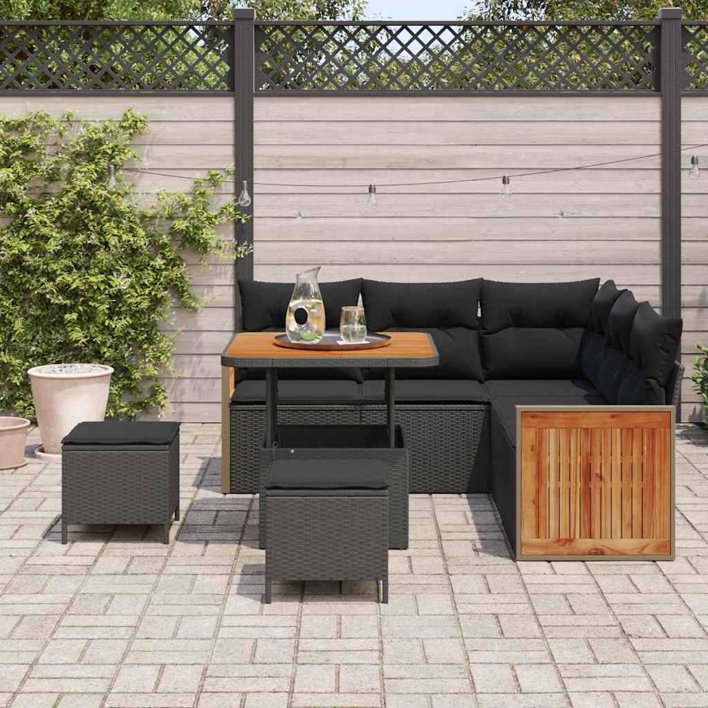 Garten-Sofa-Set mit Kissen 8 pcs Schwarz 80 x 80 x 71 cm