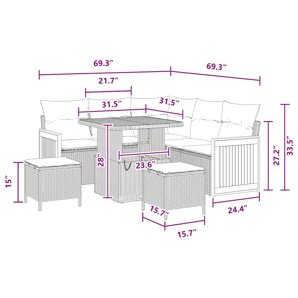 Garten-Sofa-Set mit Kissen 8 pcs Schwarz 80 x 80 x 71 cm