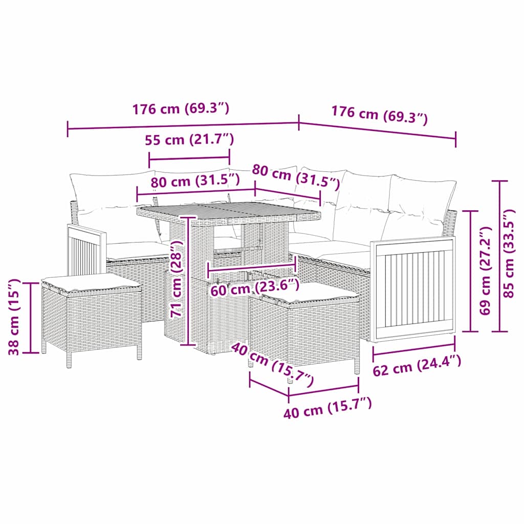 Garten-Sofa-Set 8 pcs Beige und Hellgrau 80 x 80 x 71 cm