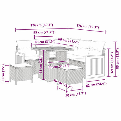 Garten-Sofa-Set 8 pcs Beige und Hellgrau 80 x 80 x 71 cm